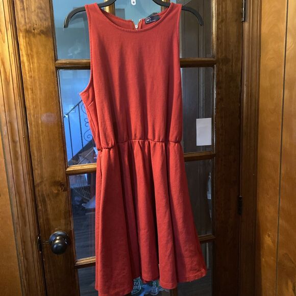 GAP Dresses & Skirts - Gap Red Fit & Flare Retro Back Zip Sleeveless Midi Casual Dress Size L